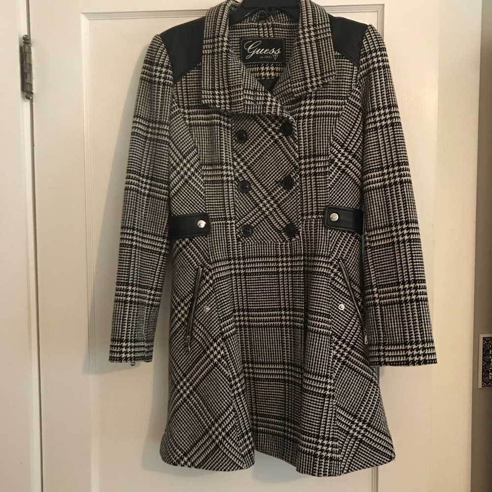 Guess Jeans: Wool Pea Coat in Houndstooth